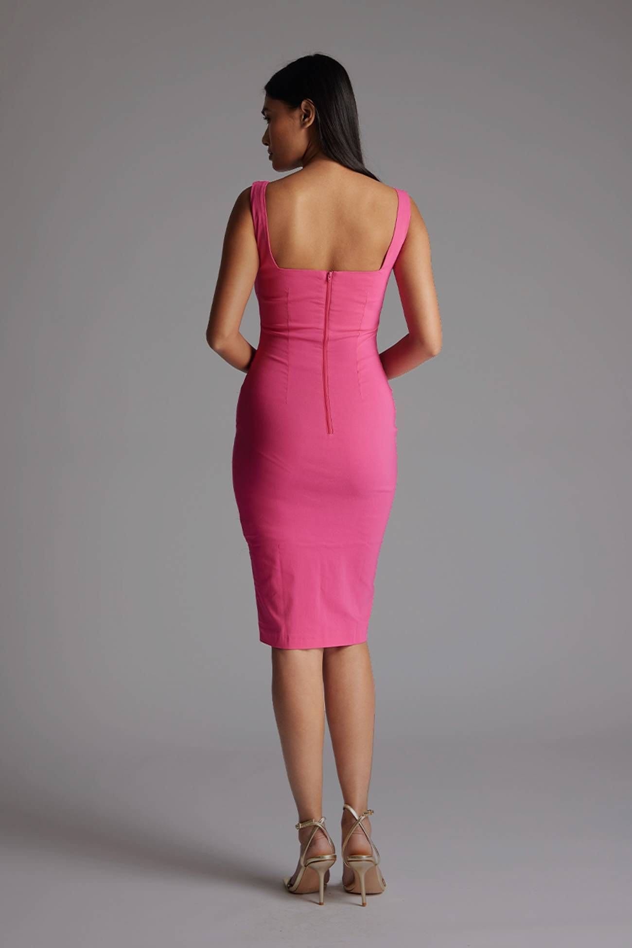 Vesper Vesper Women's Bodycon V-Neck Midi Dress in Pink - 4