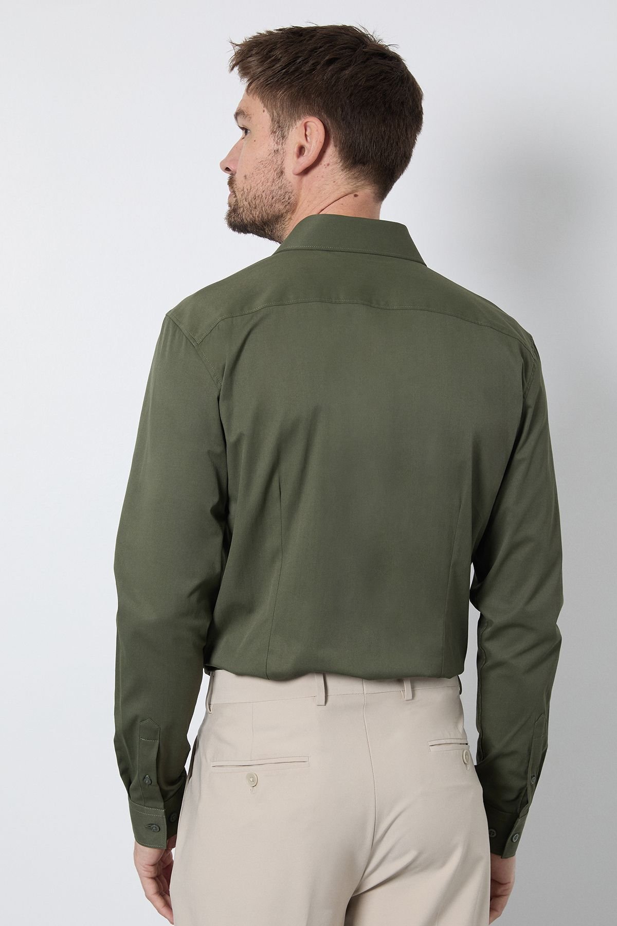 Burton Burton Men's Dark Green Easy Iron Slim Fit Long Sleeve Shirt - 3