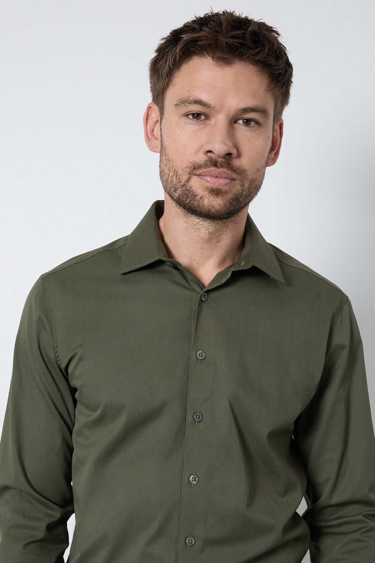 Burton Burton Men's Dark Green Easy Iron Slim Fit Long Sleeve Shirt - 4