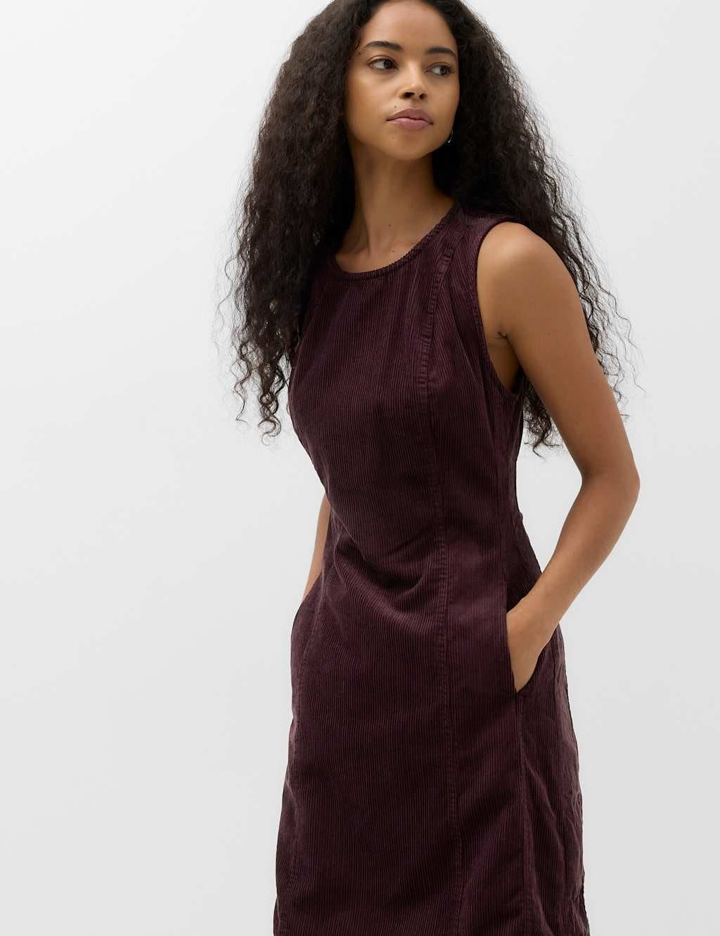 Marks & Spencer M&S Cord Mini Shift Dress Dark Aubergine