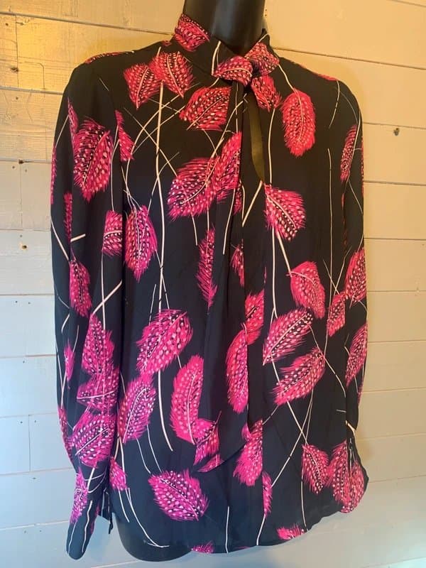 Reiss Quality Reiss feather print tie neck blouse RRP £130