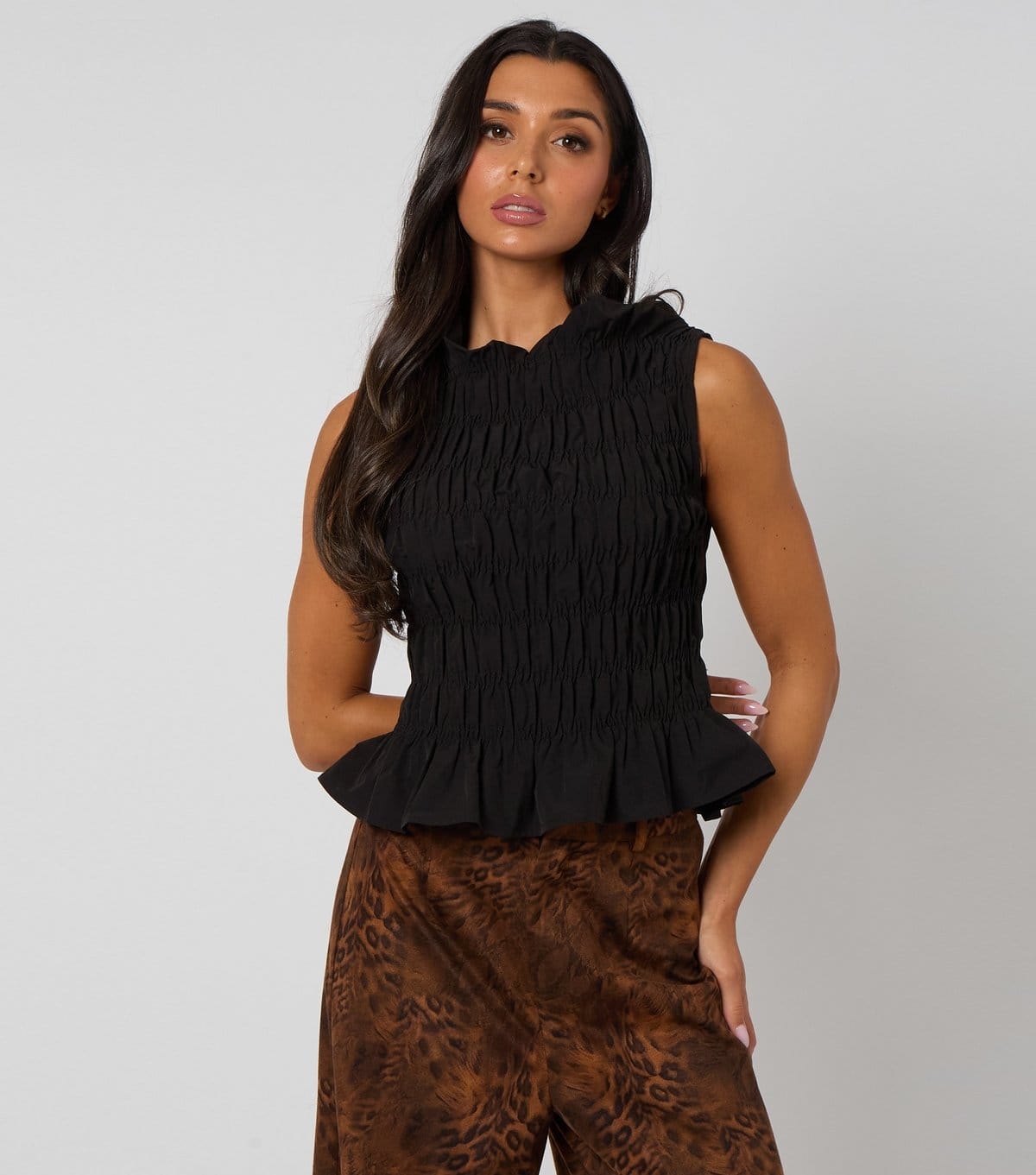 Urban Bliss Women's Black Shirred Peplum Hem Top Urban Bliss New Look - 1