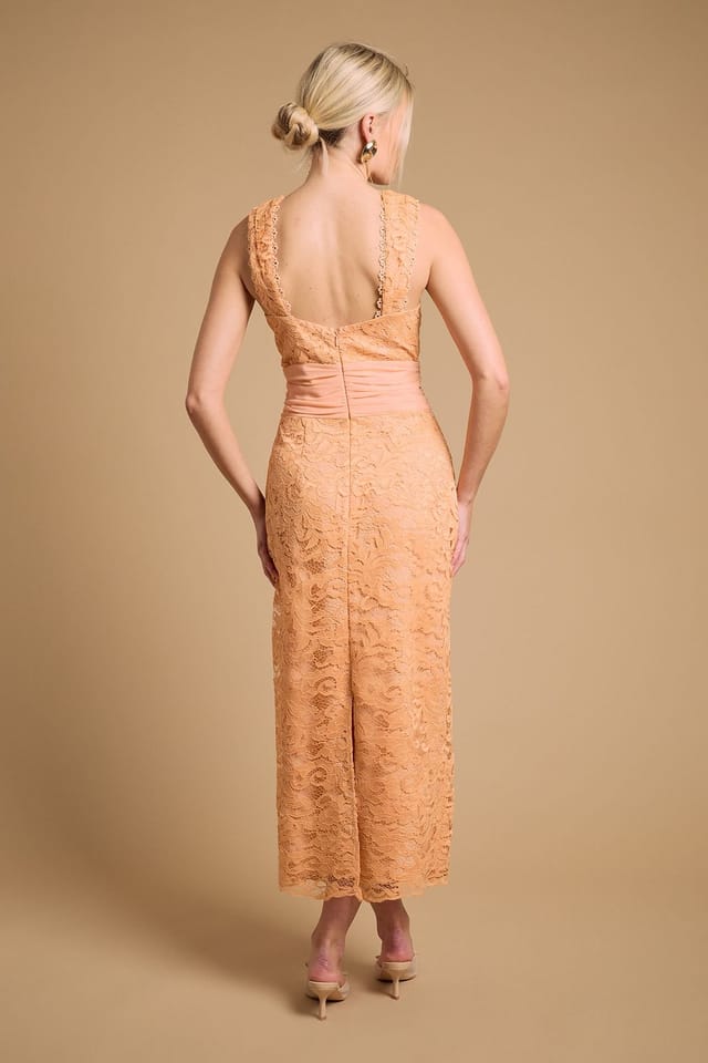 Oasis Oasis Women's Embroidered Mesh Lace Halterneck Midi Dress in Orange - 3