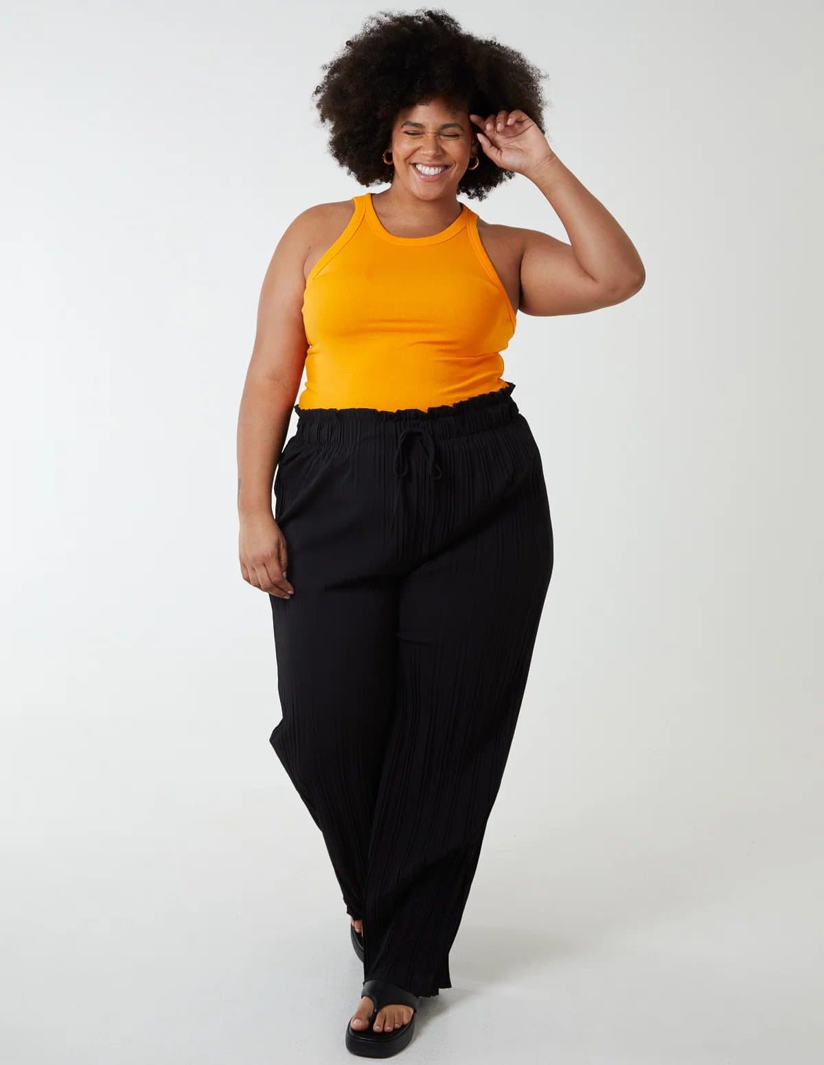 Blue Vanilla Curve Plain Elasticated Waist Plisse Culotte