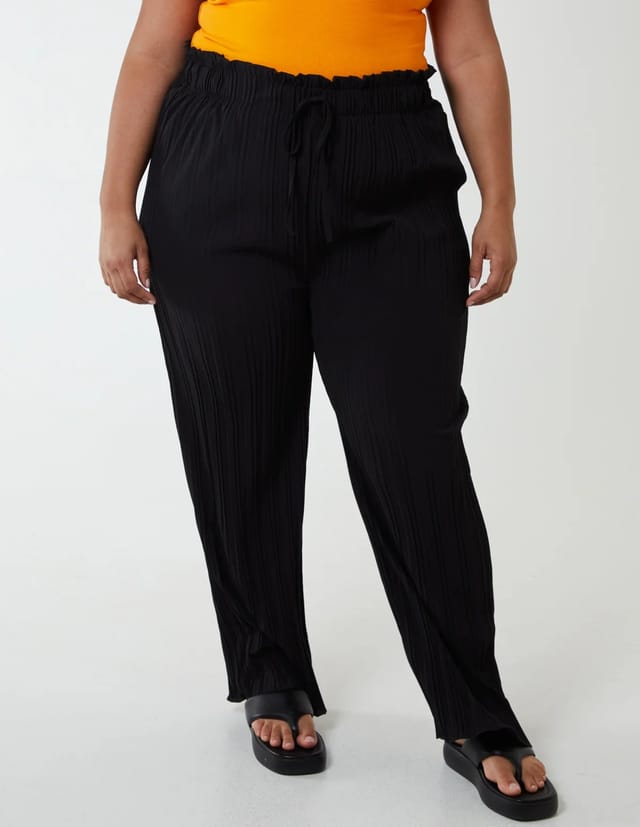 Blue Vanilla Curve Plain Elasticated Waist Plisse Culotte - 2