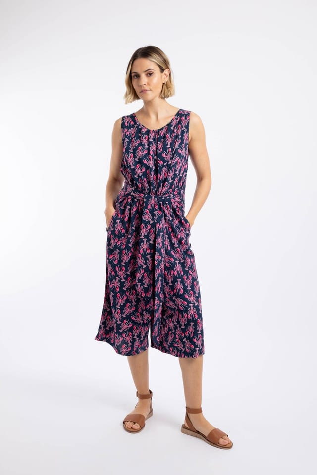 Weird Fish Weird Fish Women's Nalani Printed Viscose Jumpsuit in Mid Navy - 3