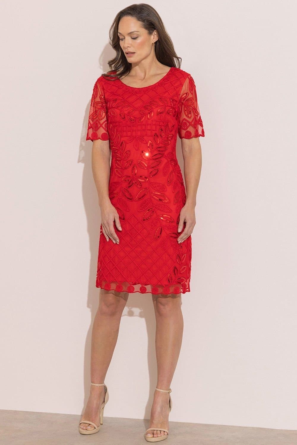 Klass. Klass. Women's Cornelli Sequin Mesh Shift Dress in Red
