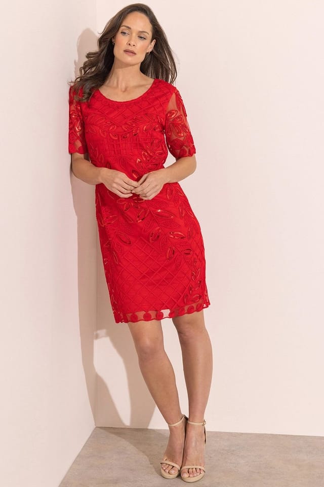 Klass. Klass. Women's Cornelli Sequin Mesh Shift Dress in Red - 2