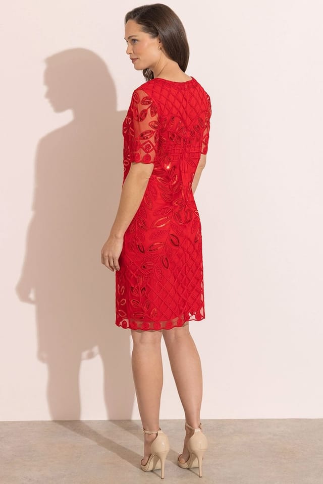 Klass. Klass. Women's Cornelli Sequin Mesh Shift Dress in Red - 3