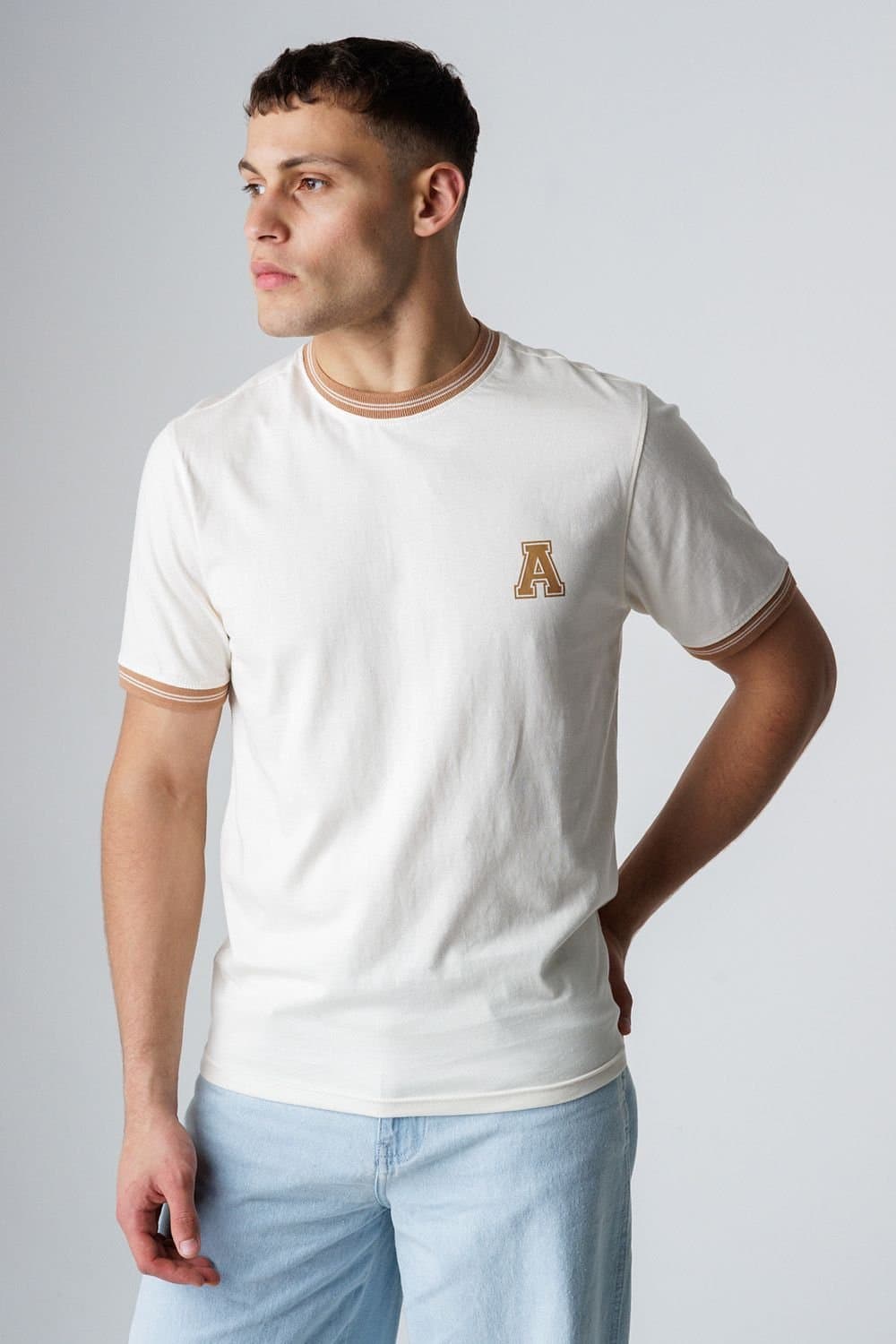 Influence Influence Men's Cotton Crew Neck Ringer Graphic Short Sleeve T-Shirt in Off-White