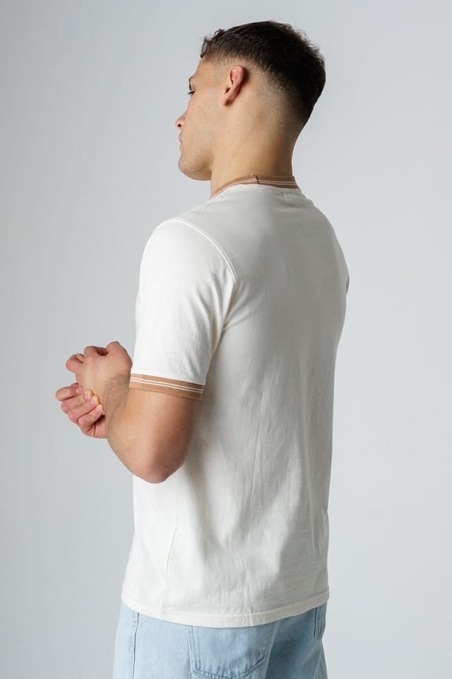 Influence Influence Men's Cotton Crew Neck Ringer Graphic Short Sleeve T-Shirt in Off-White - 2