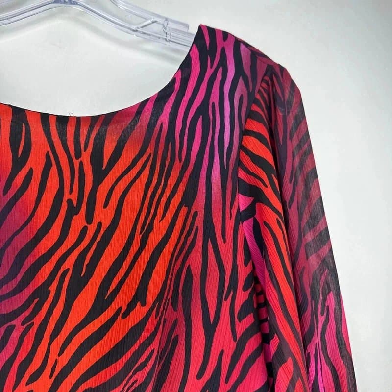 RO-ZO Ro&Zo Women's Dress Size 12 Red Pink Ombre Zebra Print Midaxi RRP £119 Bnwt