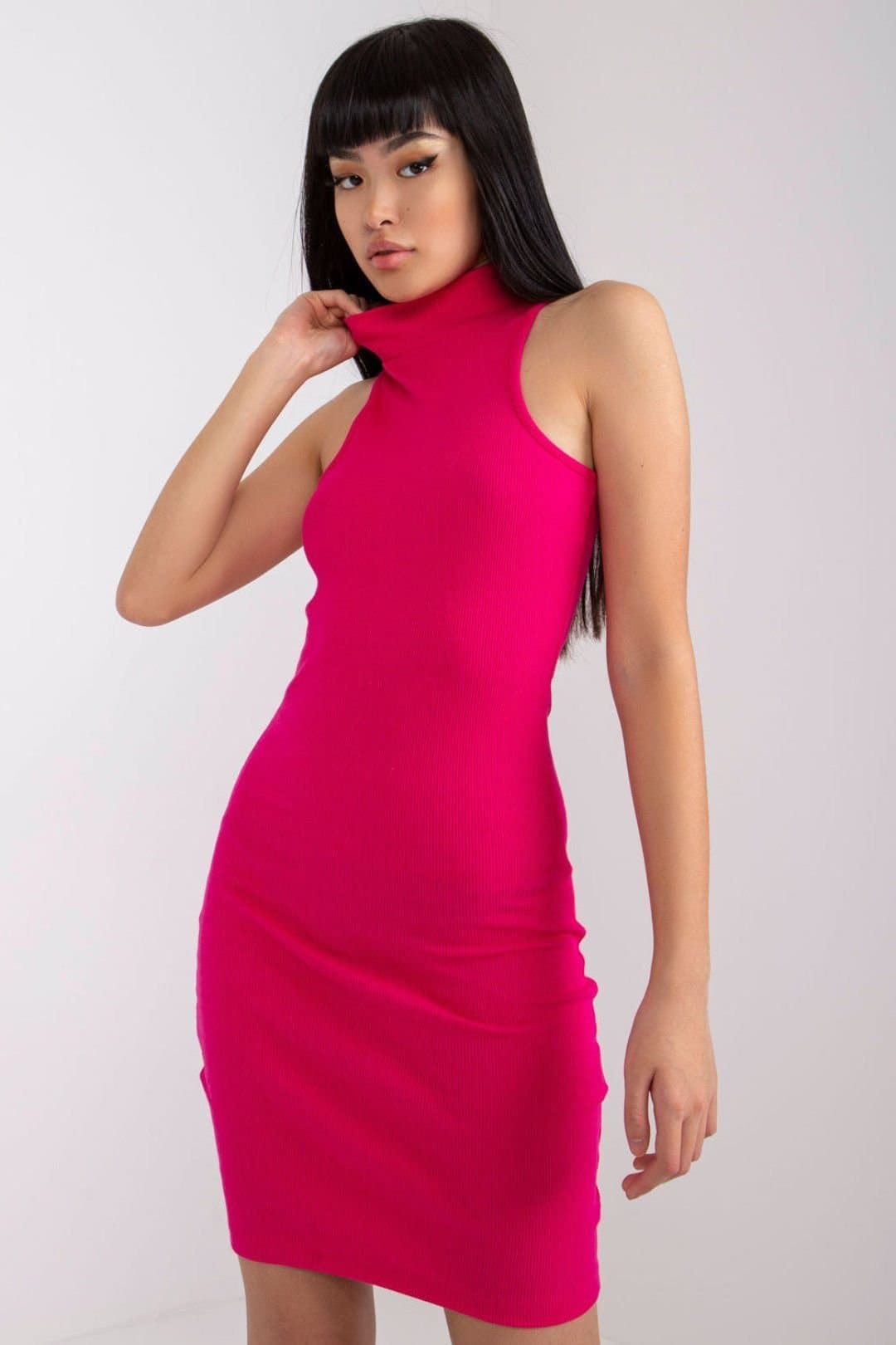 Love Lace Love Lace Women's Sleeveless Ribbed Knit Turtleneck Pencil Dress in Pink