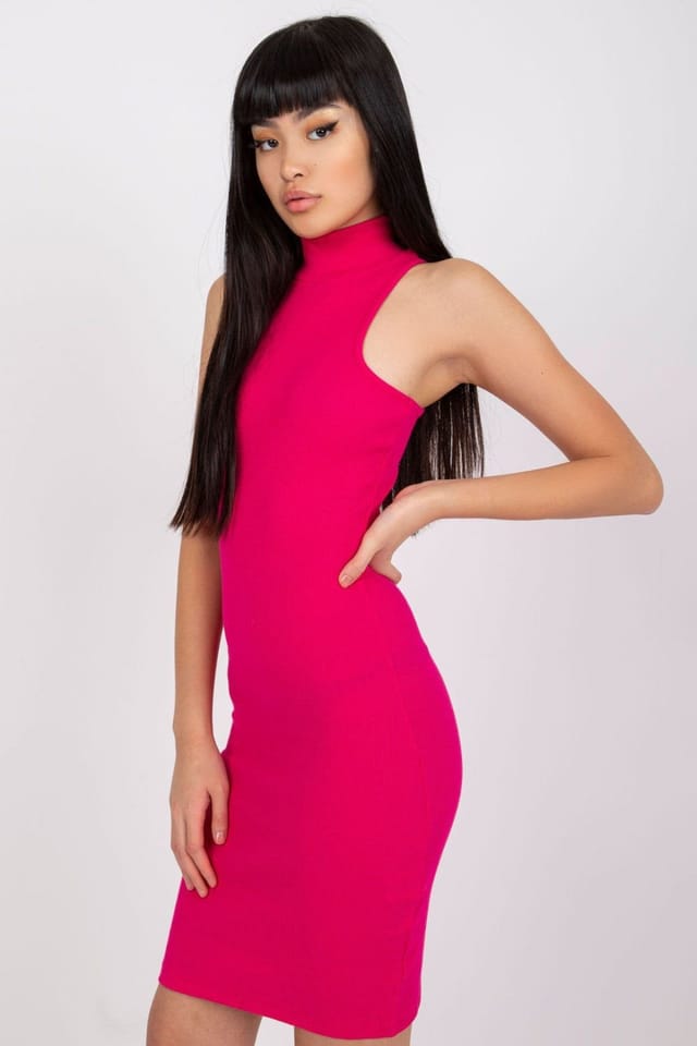 Love Lace Love Lace Women's Sleeveless Ribbed Knit Turtleneck Pencil Dress in Pink - 2