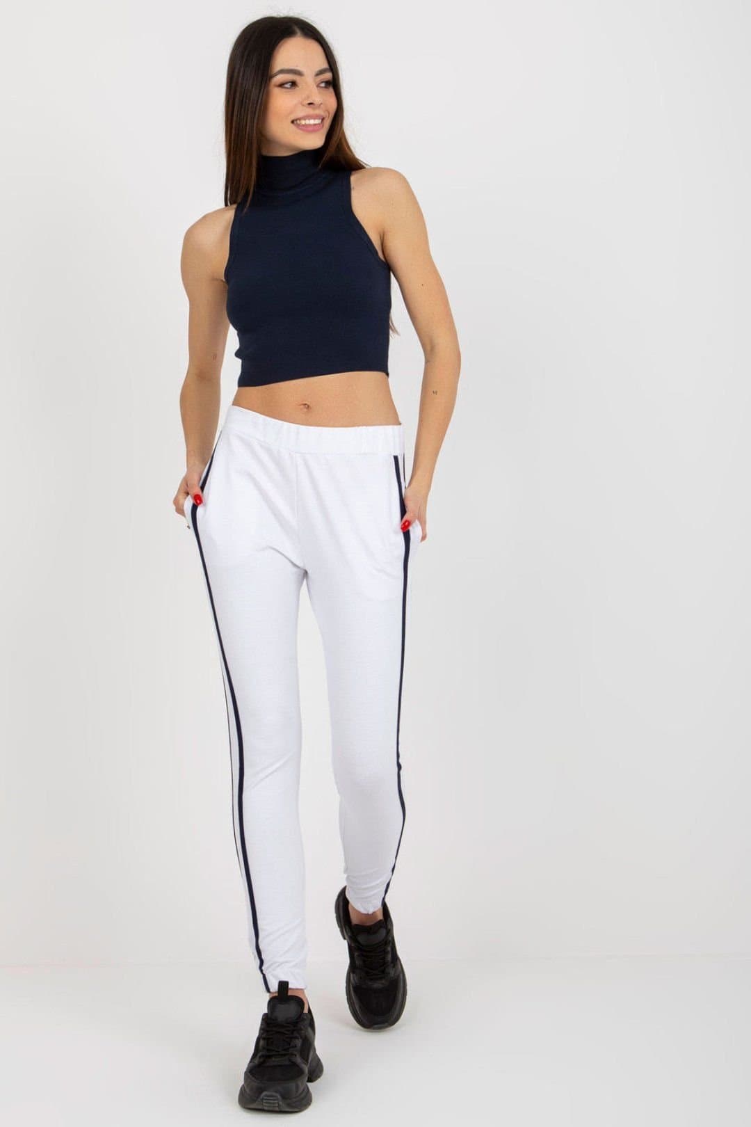 Love Lace Love Lace Women's Comfort Stretch Sweatpants with Side Stripe in White
