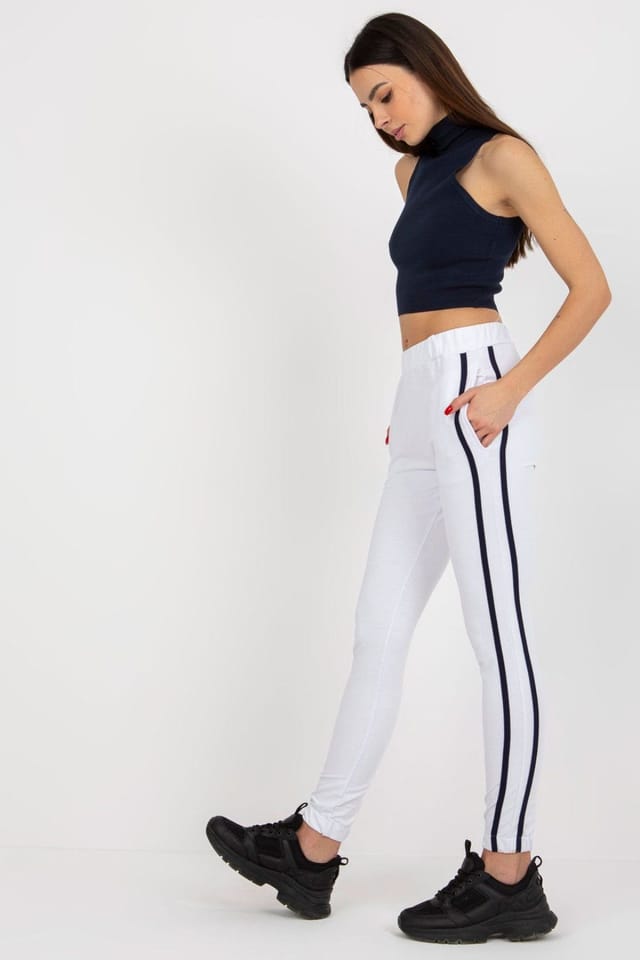 Love Lace Love Lace Women's Comfort Stretch Sweatpants with Side Stripe in White - 2