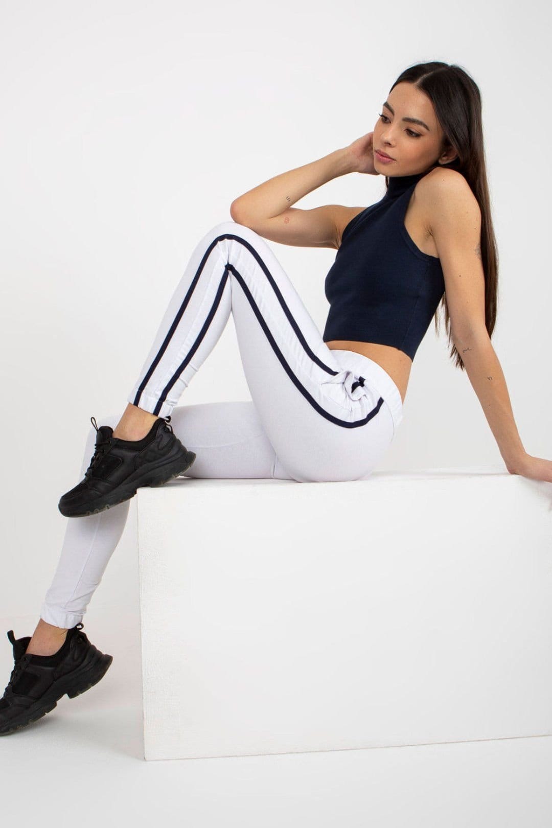 Love Lace Love Lace Women's Comfort Stretch Sweatpants with Side Stripe in White - 4