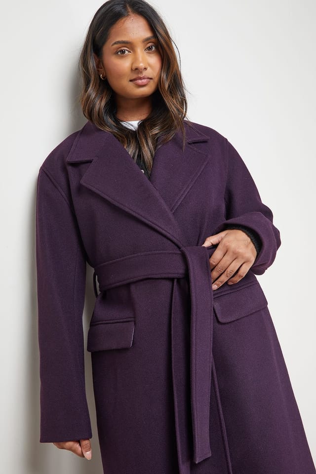 Oasis Oasis Women's Tie Belt Detail Midi Coat in Berry - 2