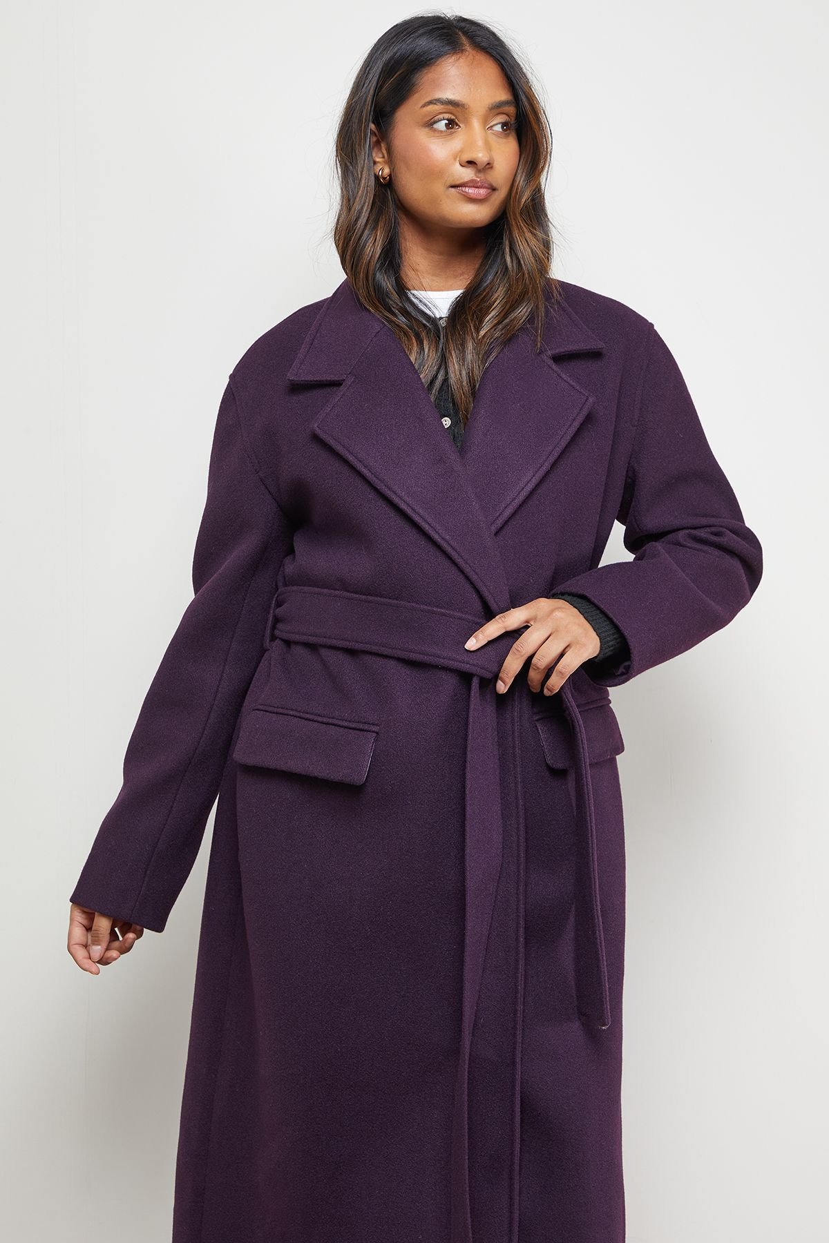 Oasis Oasis Women's Tie Belt Detail Midi Coat in Berry - 4