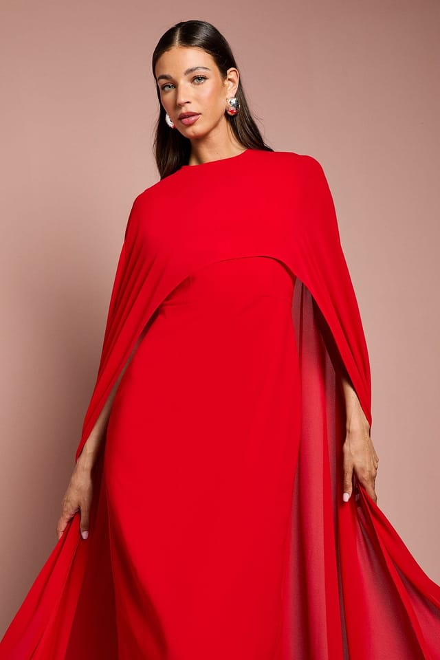 Coast Coast Women's Cape Sleeve Maxi Dress in Red - 2