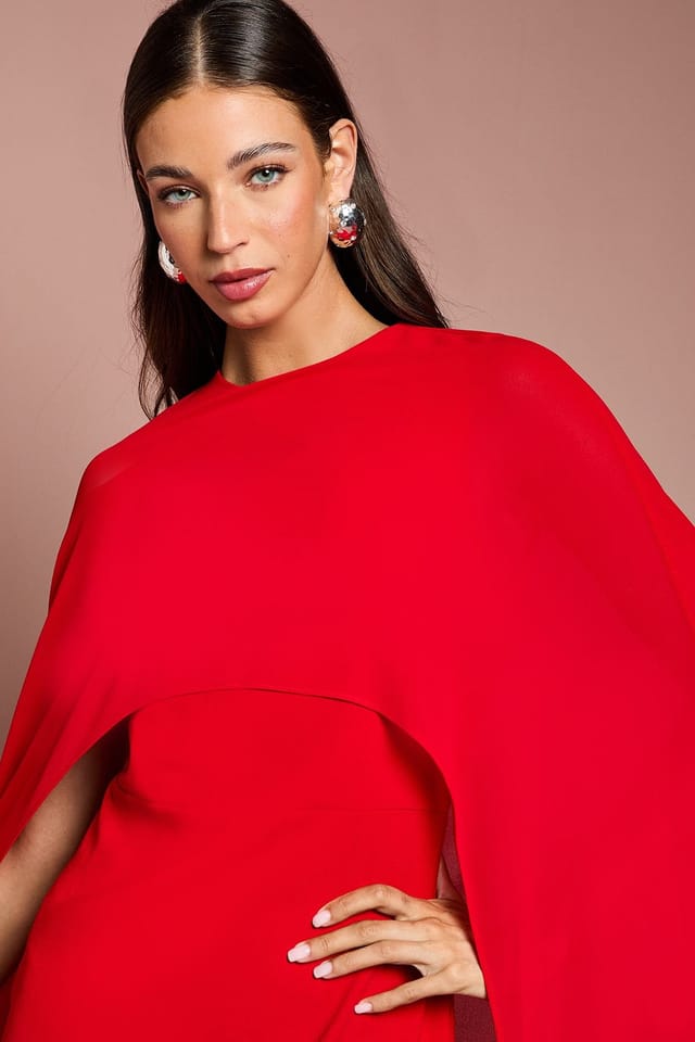 Coast Coast Women's Cape Sleeve Maxi Dress in Red - 3