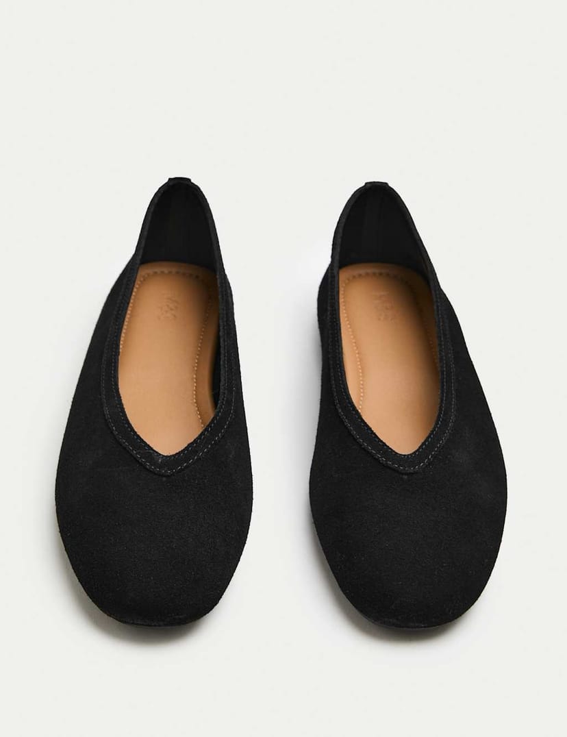 Marks & Spencer M&S Suede Flat Round Toe Ballet Pumps Black - 1