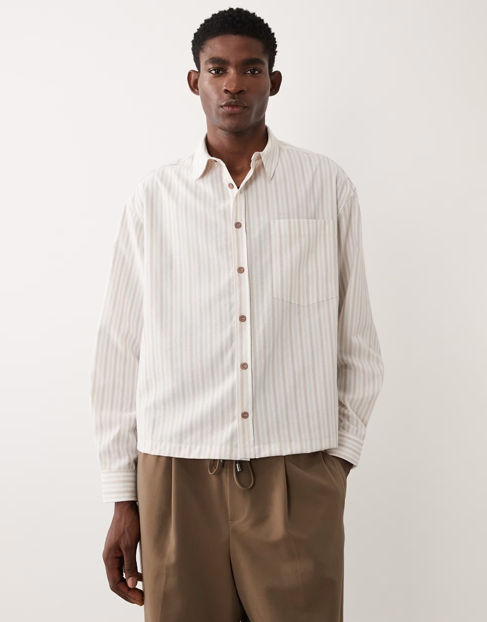 ASOS ASOS DESIGN boxy oversized stripe shirt in beige