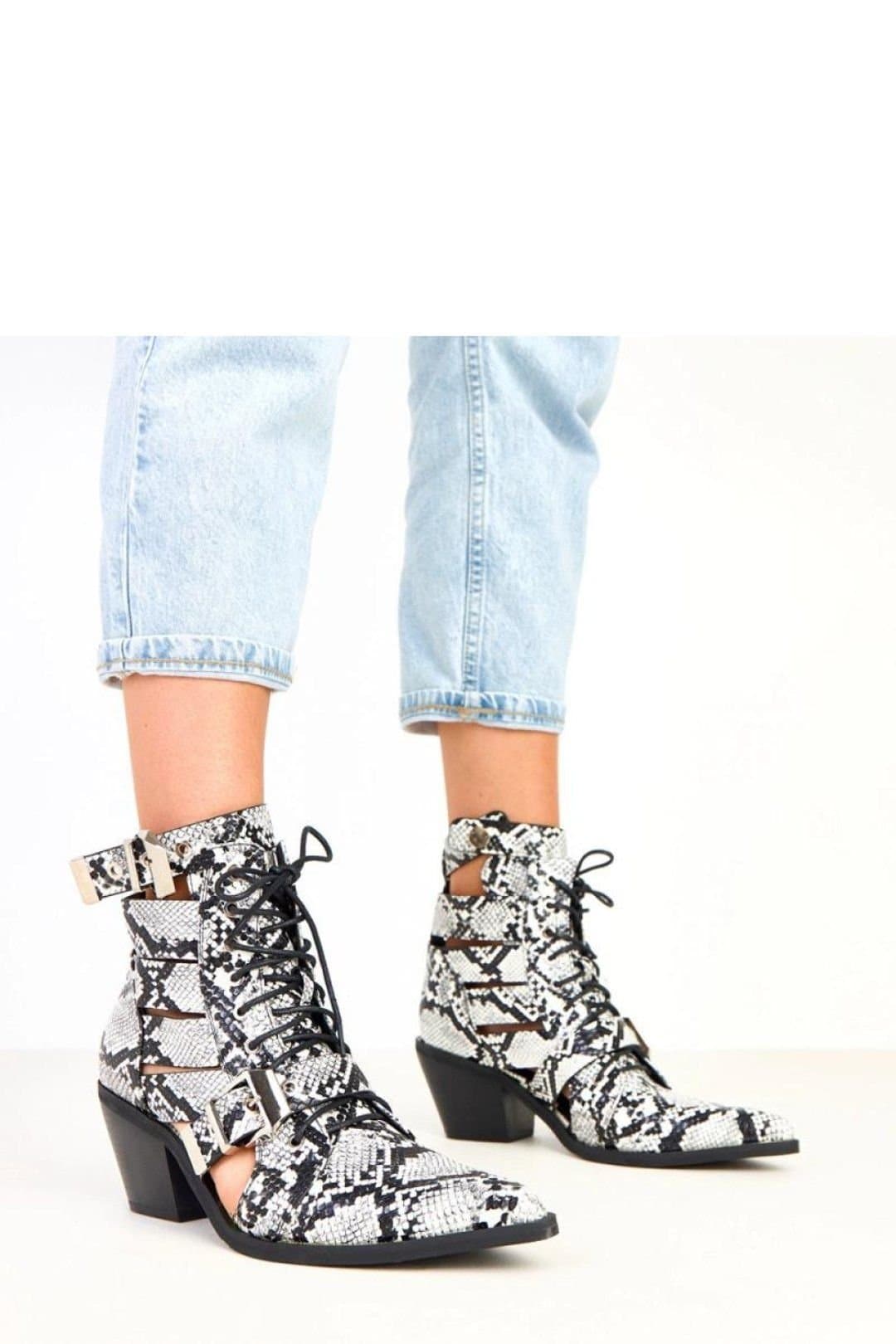 Love Lace Love Lace Women's Stylish Ankle Boots with Decorative Cutouts Buckle Lacing in Black