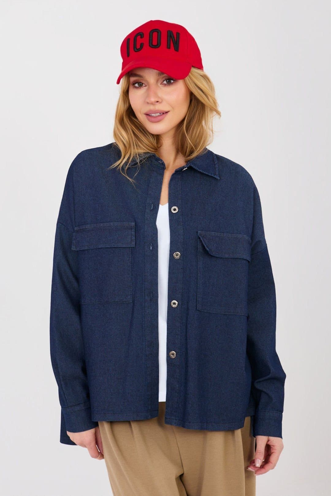 Love Lace Love Lace Women's Long Sleeve Denim Shirt with Pockets in Blue