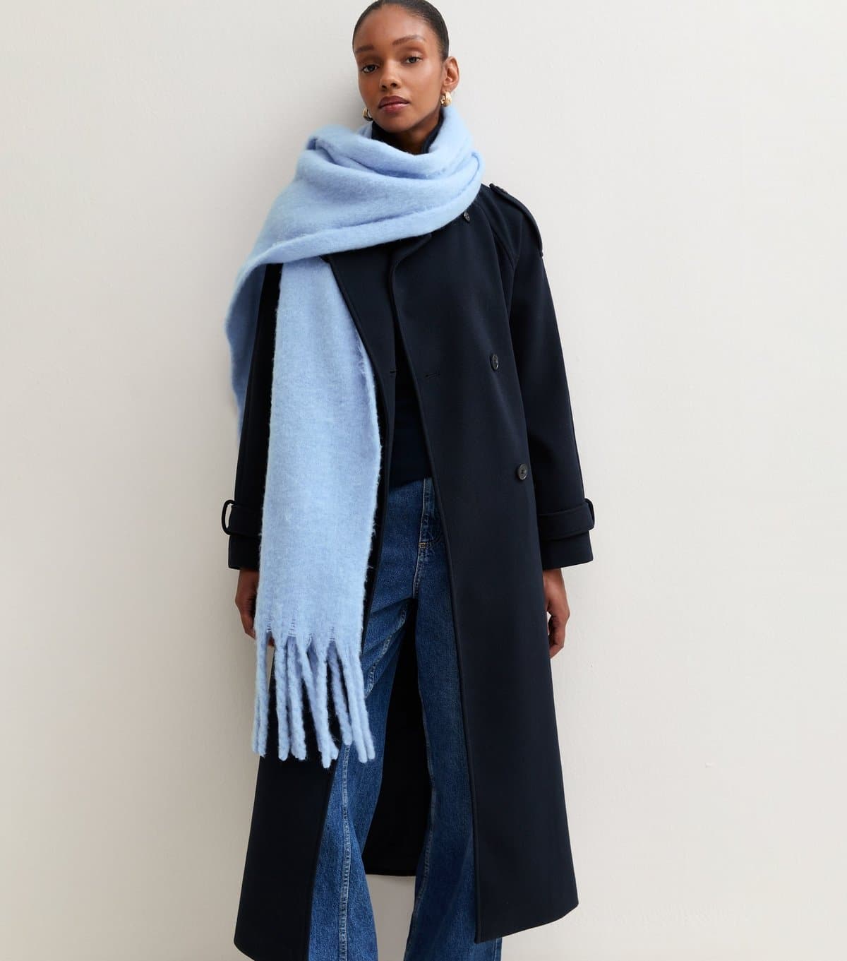 New Look Light Blue Classic Fringed Scarf New Look