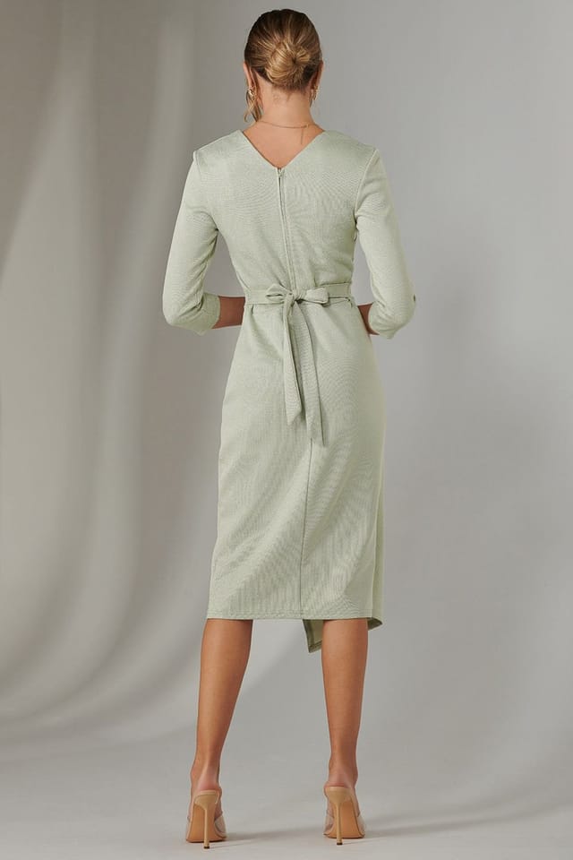 Jolie Moi Jolie Moi Women's Metallic Wrap Bodycon Dress in Light Green - 2