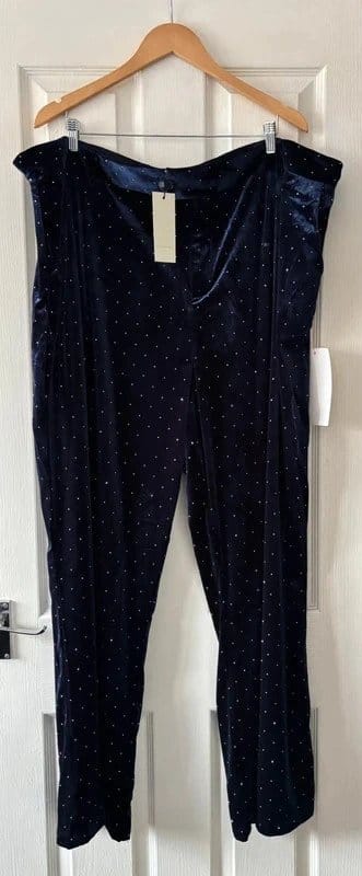 Never Fully Dressed Navy Blue Sparkle Glitter Velvet Trousers