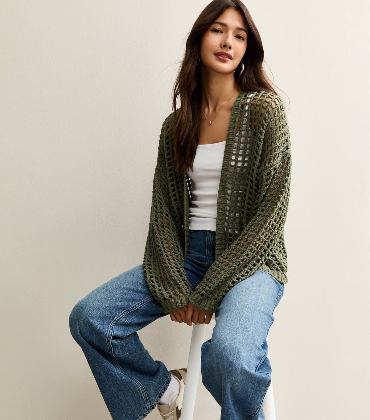 Gini London Women's Green Open Knit Cardigan Gini London New Look