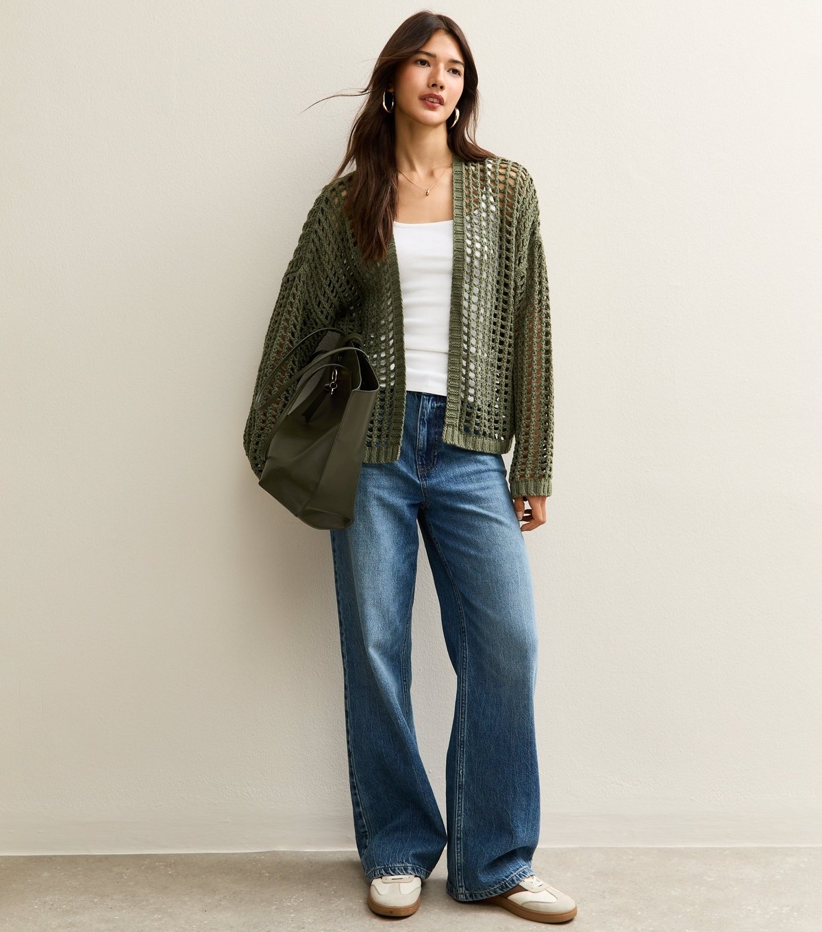 Gini London Women's Green Open Knit Cardigan Gini London New Look - 2