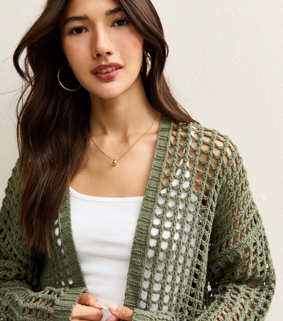 Gini London Women's Green Open Knit Cardigan Gini London New Look - 3