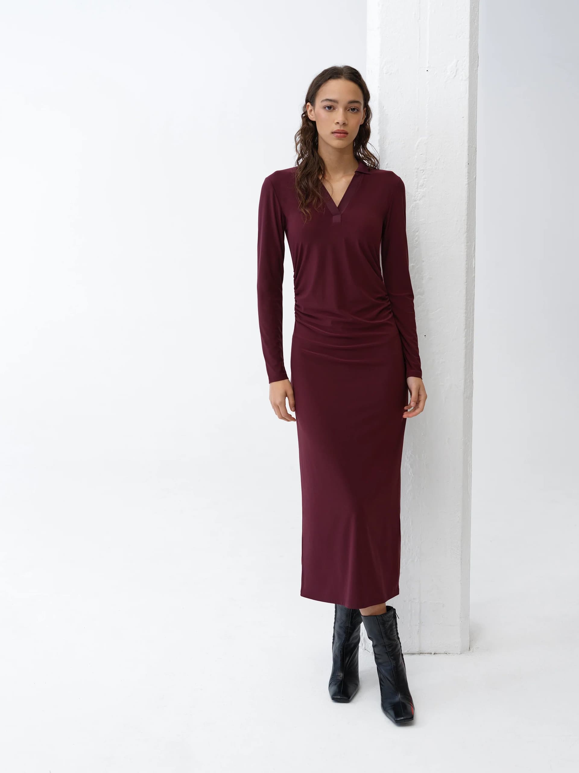 French Connection Samira Polo Neck Midi Dress Berry Red