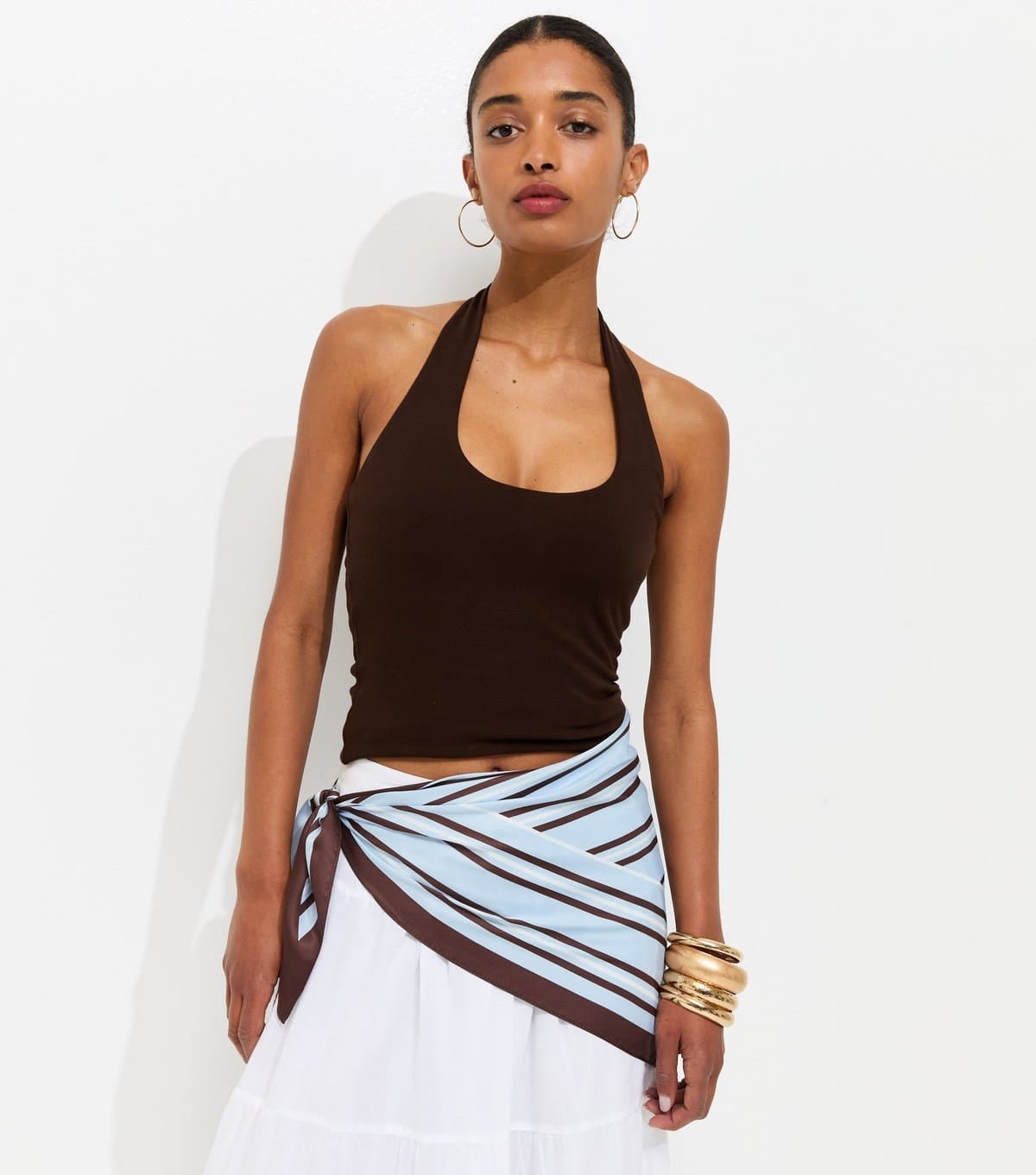 New Look New Look Blue Striped Satin Scarf