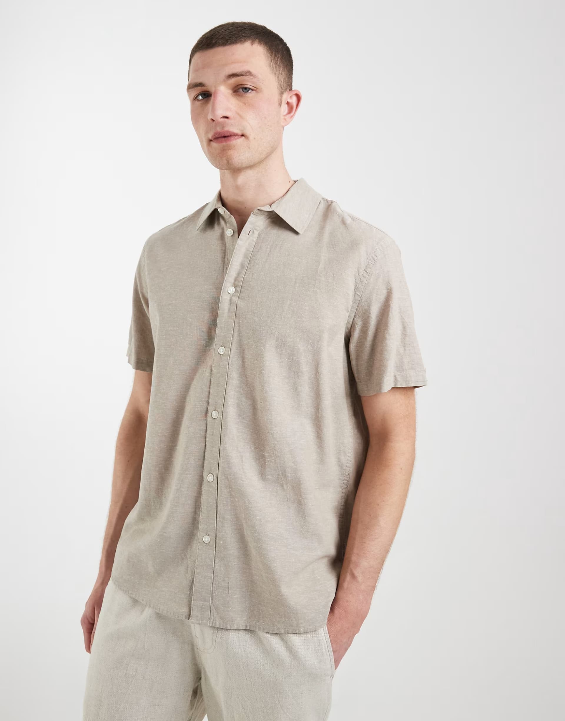 ASOS ASOS Dusty Beige Cotton Linen-Blend Shirt
