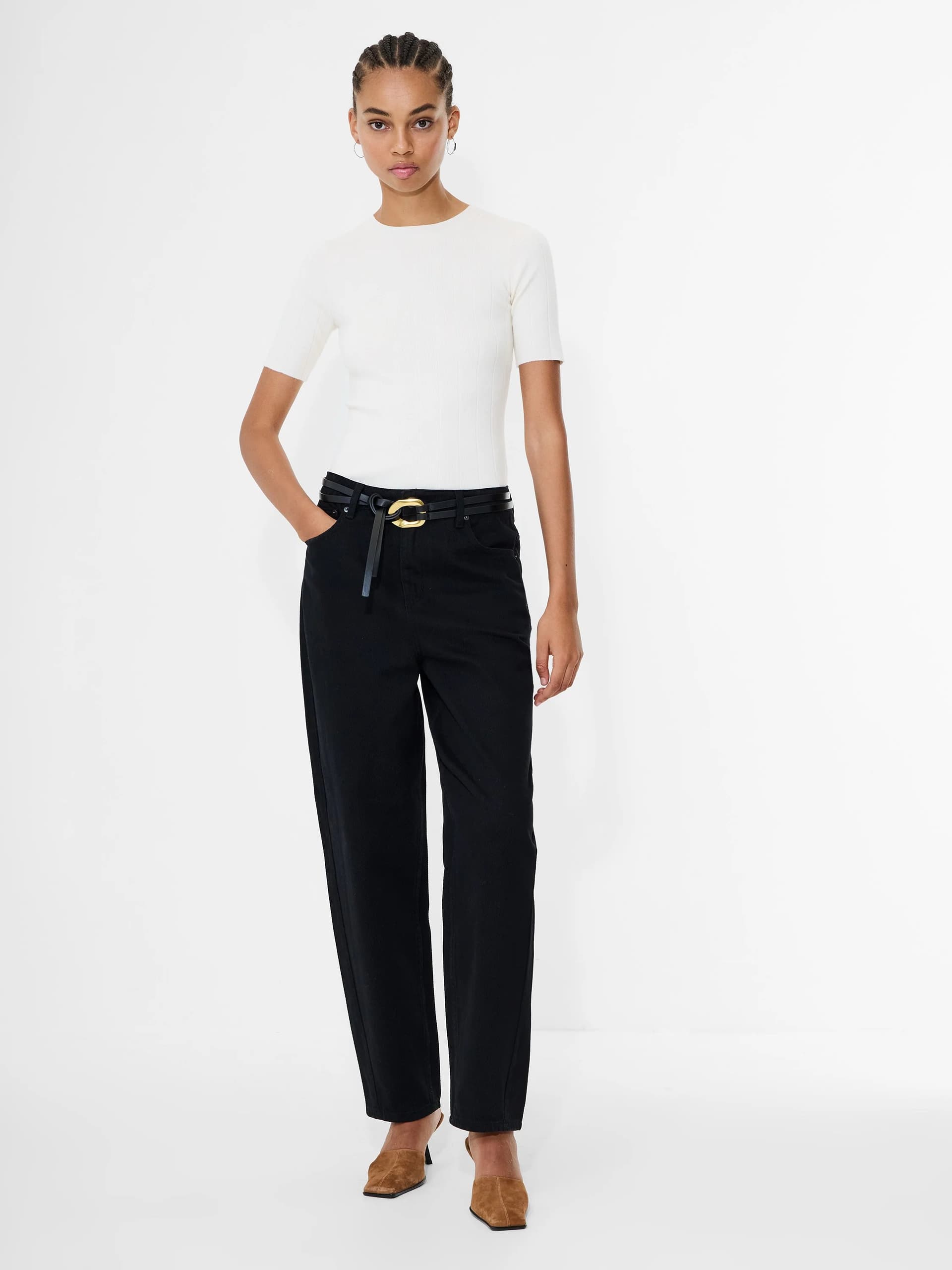 French Connection Loren Twill Denim Barrel Leg Jeans Black