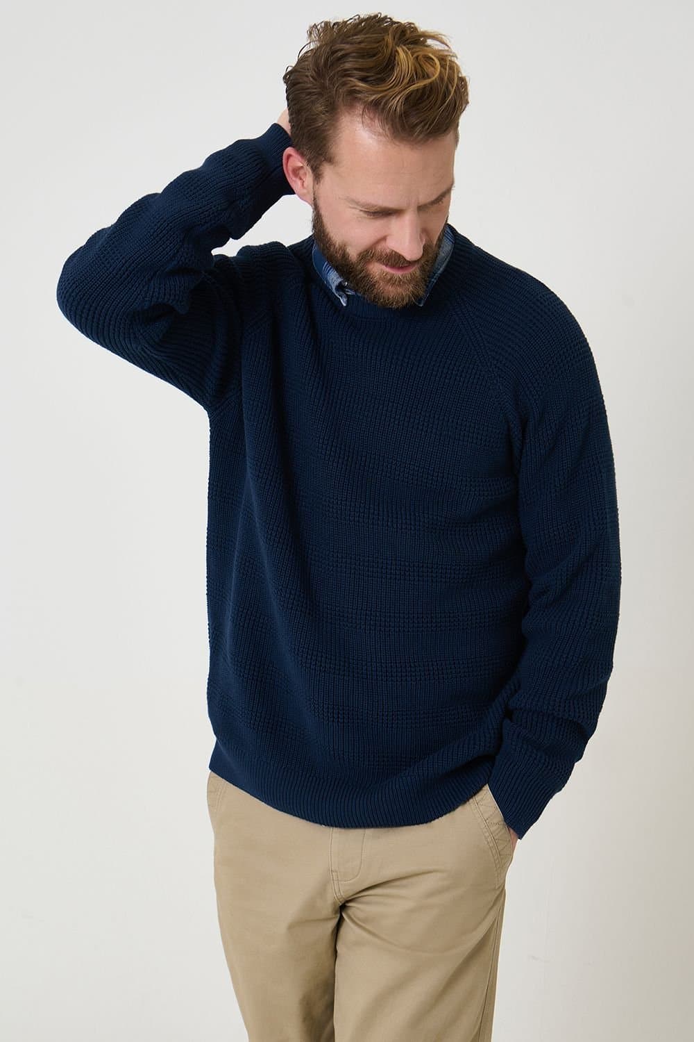 Saltwell Saltwell Men's Cotton Crew Neck Raglan Jumper in Navy