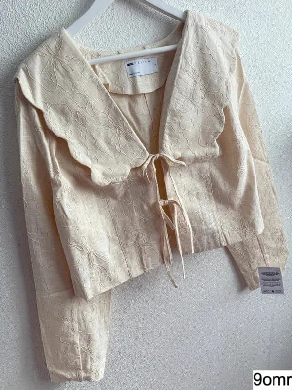 ASOS 🎄 Festive ASOS size L 16-18 elegant scallop embroidered cream blouse 100% cotton bow tie