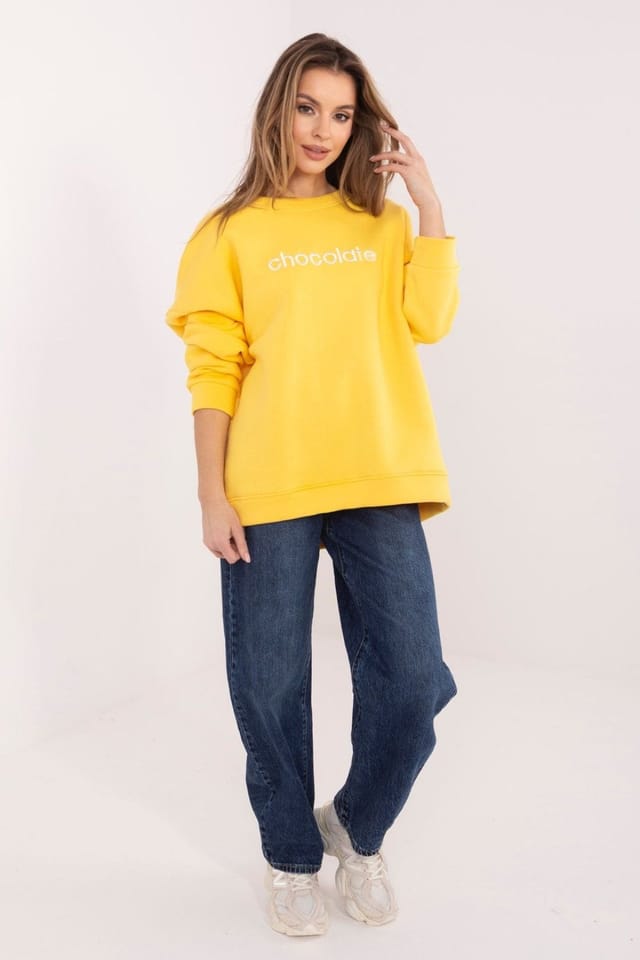 Love Lace Love Lace Women's Cotton Elastane Embroidered Classic Sweatshirt in Yellow - 2
