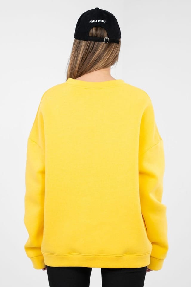 Love Lace Love Lace Women's Cotton Elastane Embroidered Classic Sweatshirt in Yellow - 3