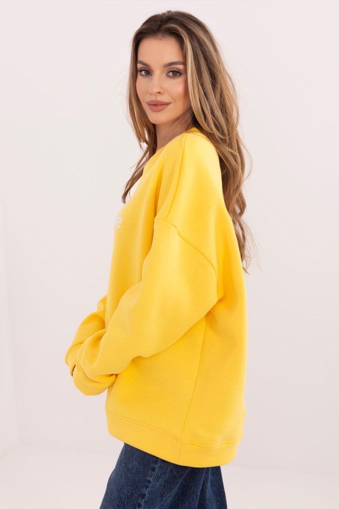 Love Lace Love Lace Women's Cotton Elastane Embroidered Classic Sweatshirt in Yellow - 4