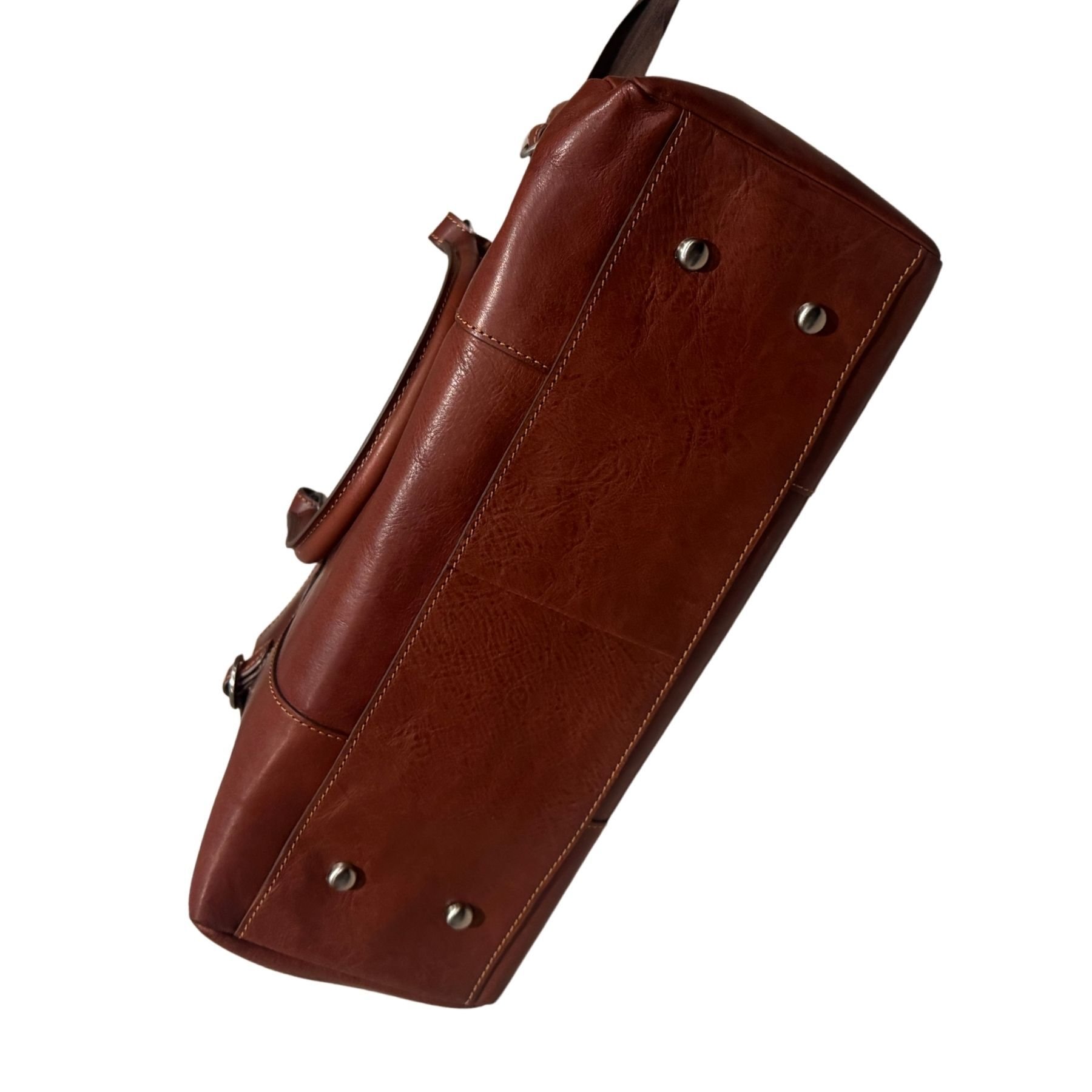 Tony Perotti Tony Perotti Women's Italian Leather Shoulder Bag With Studded Base & Dustbag in Brown - 4