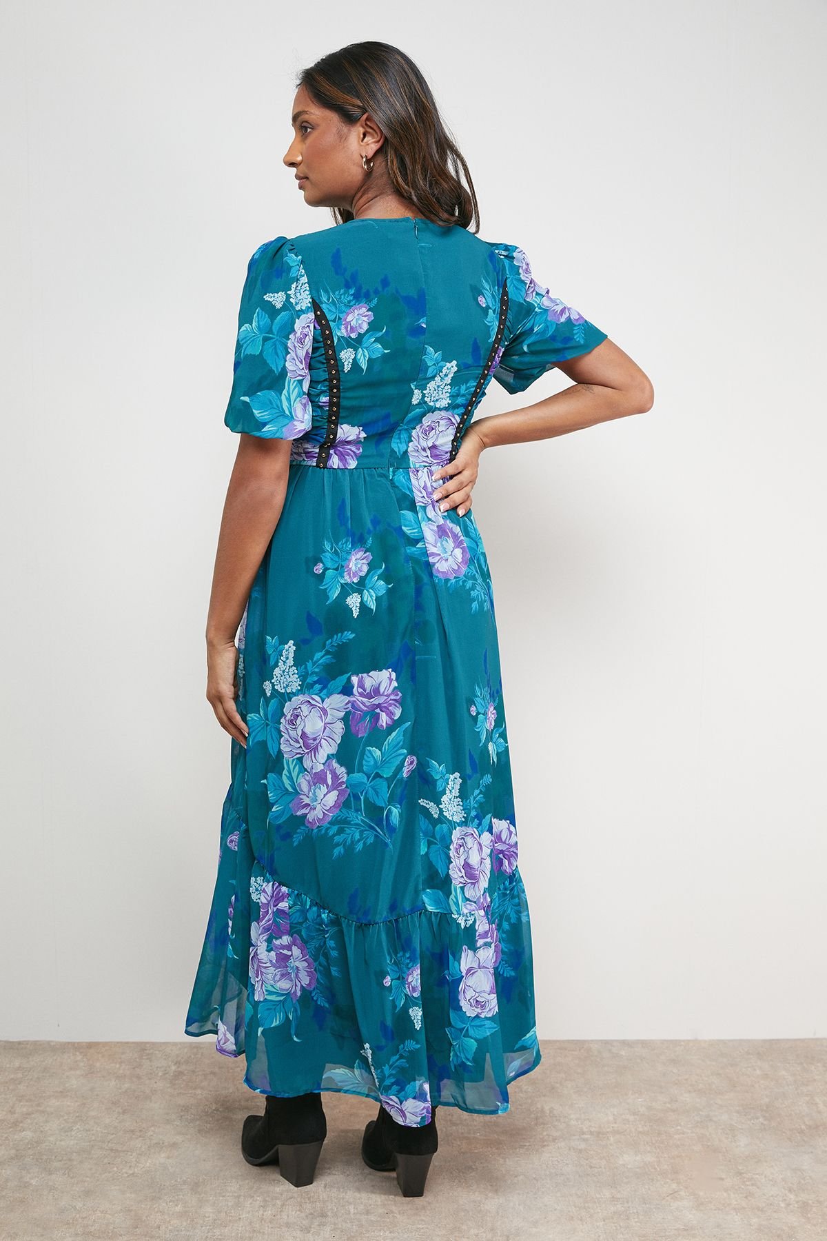 Oasis Oasis Women's Printed Ruched Bodice Trim Detail High Low Hem Midi Dress - 3