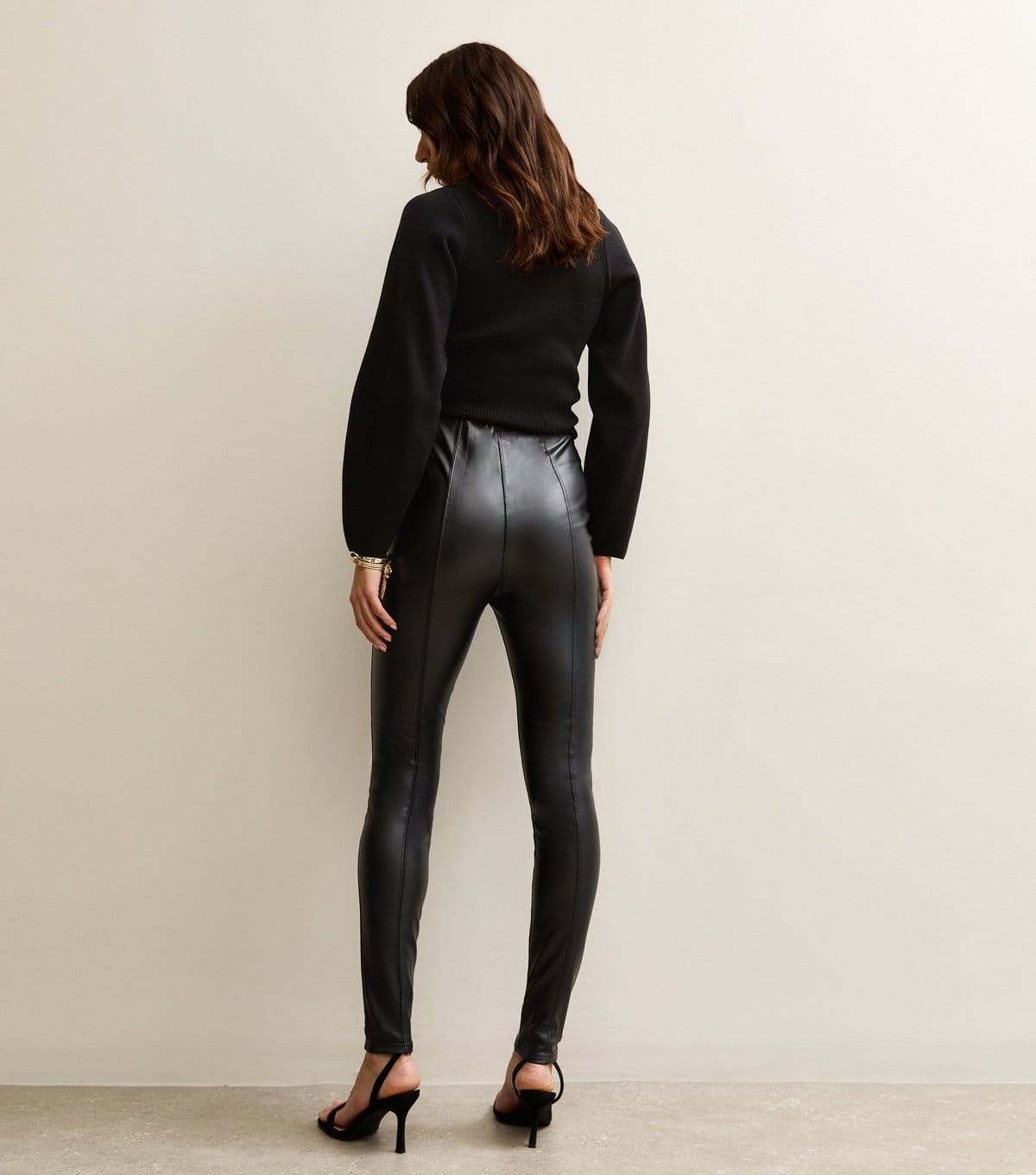 New Look Women's Tall Black Faux Leather Seams Leggings New Look - 4