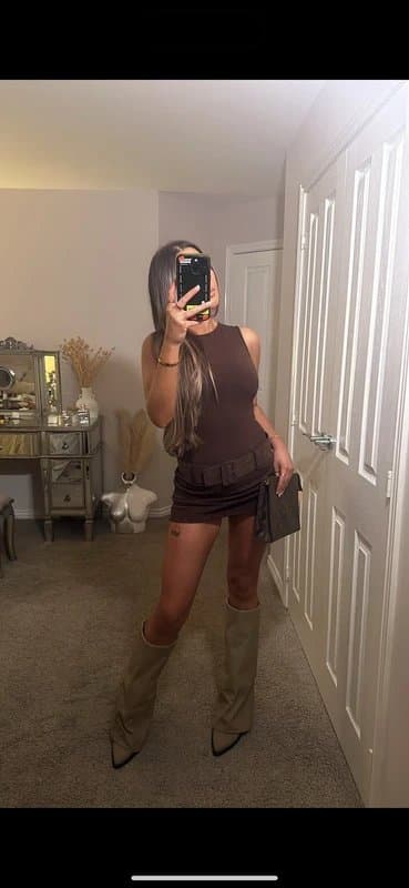 EGO Ego brown knit belt mini dress