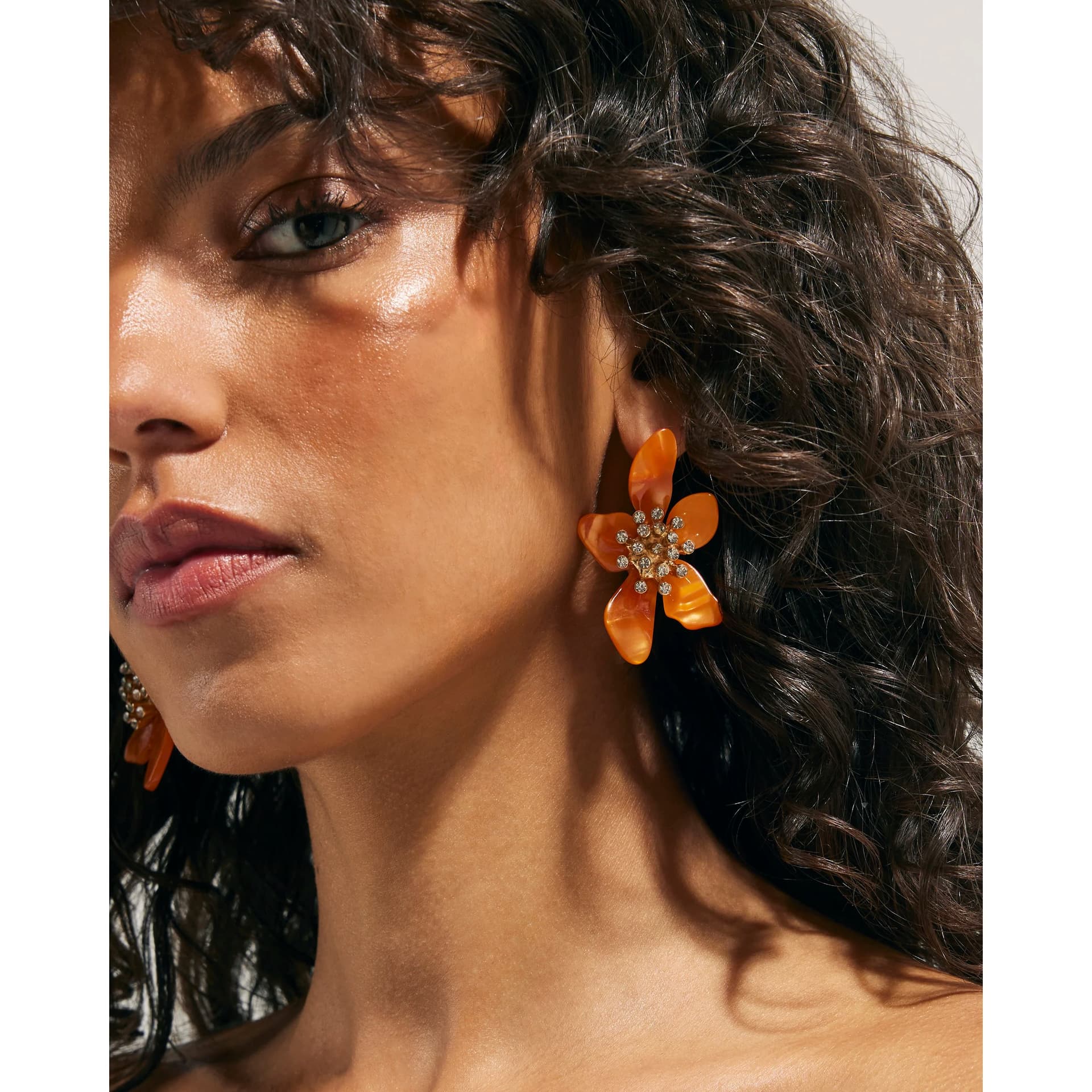 River Island River Island Womens Orange Orchid Earrings