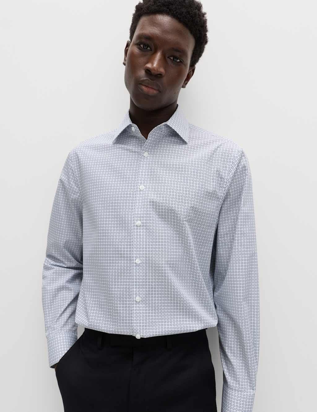 Marks & Spencer M&S Regular Fit Easy Iron Cotton Blend Shirt White Mix